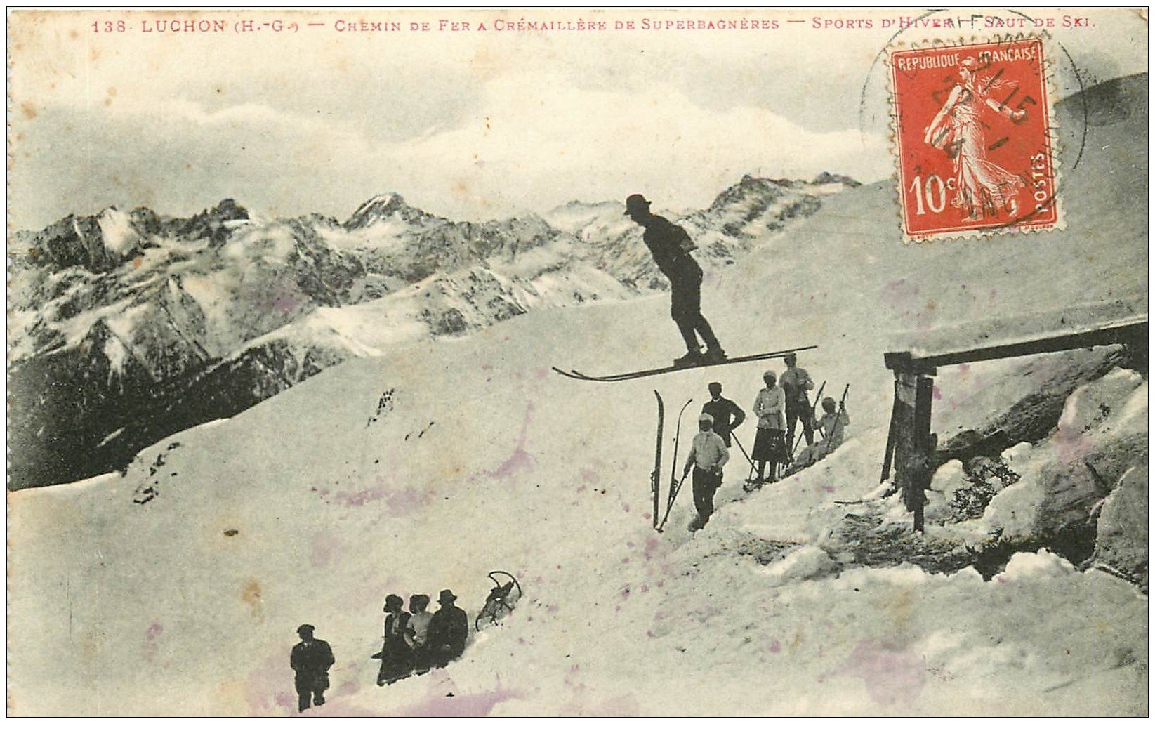 carte postale ancienne 31 LUCHON. Saut de Ski Sports d'Hiver 1914