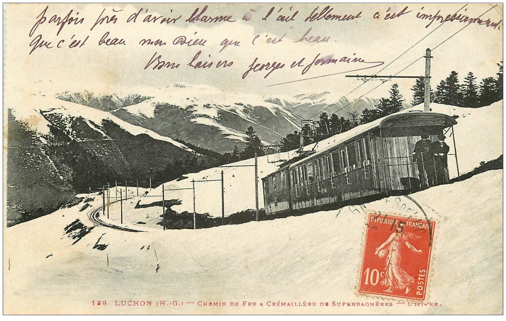 carte postale ancienne 31 LUCHON. Train Chemin de Fer à Crémaillère de Superbagnères