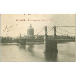 carte postale ancienne 31 TOULOUSE. Pont suspendu et Dôme Grave vers 1904