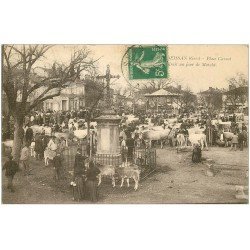 carte postale ancienne 32 SEISSAN. Foiral Place du Marché 1913
