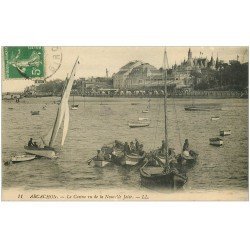 carte postale ancienne 33 ARCACHON. Pêcheurs et Casino Nouvelle Jetée 1916