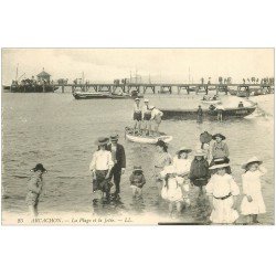 carte postale ancienne 33 ARCACHON. Plage et Jetée