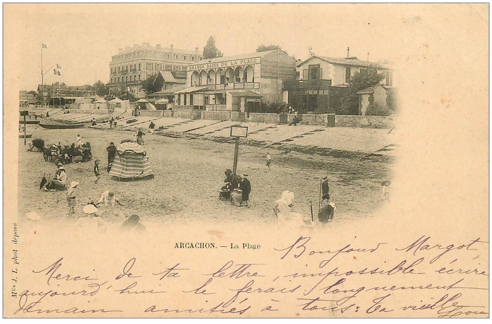 carte postale ancienne 33 ARCACHON. Rare la Plage 1900