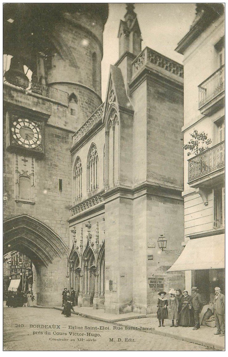 carte postale ancienne 33 BORDEAUX. Eglise Saint-Eloi rue Saint-James 1903