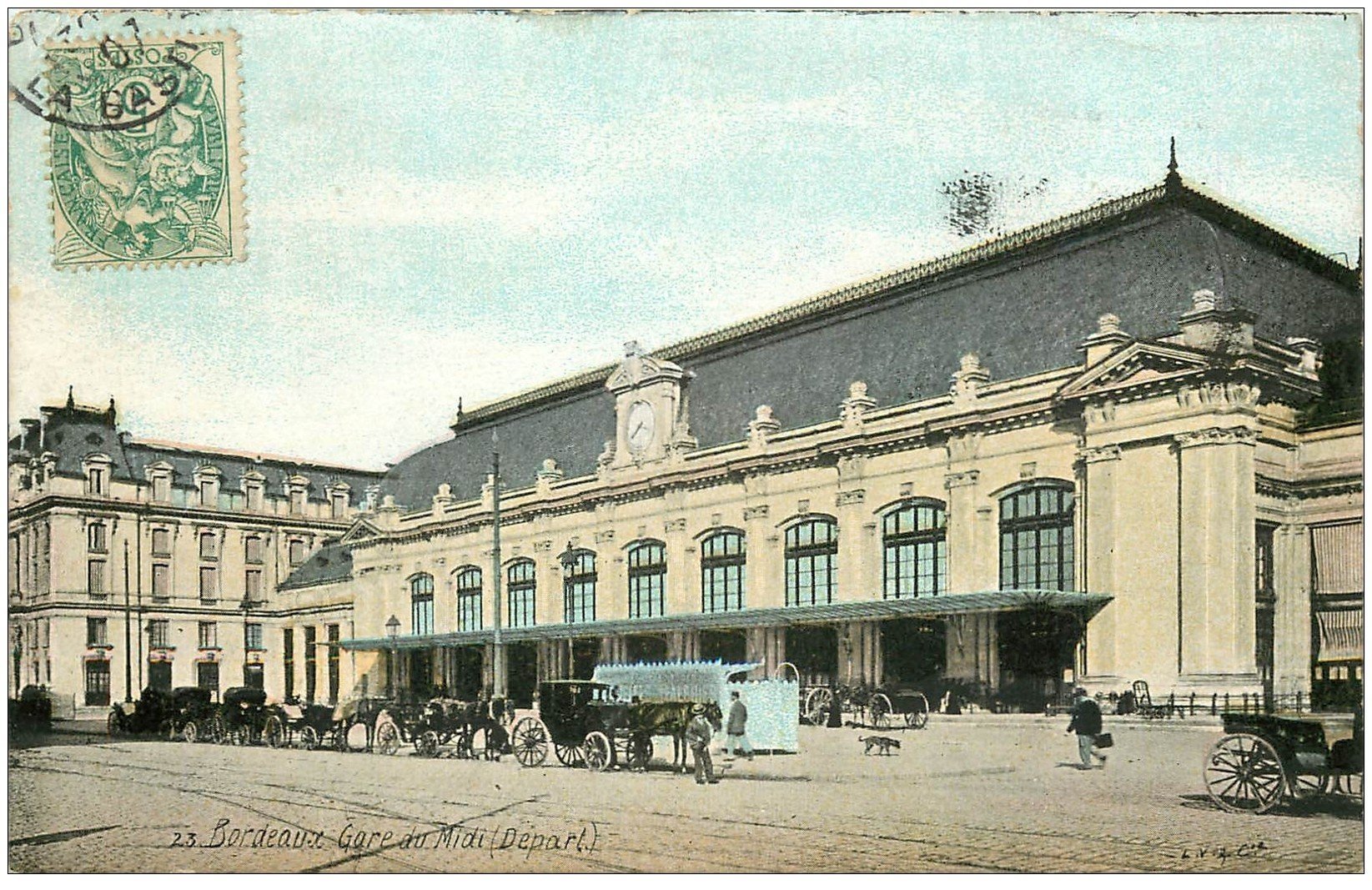 carte postale ancienne 33 BORDEAUX. Gare du Midi 1907 colorisée