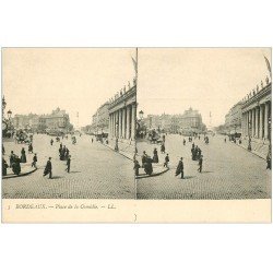 carte postale ancienne 33 BORDEAUX. Place Comédie Carte stéréoscopique