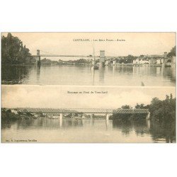 carte postale ancienne 33 CASTILLON. Les Deux Ponts ancien et Tranchard. Carte stéréoscopique