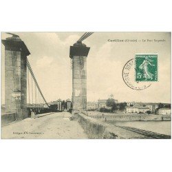 carte postale ancienne 33 CASTILLON. Pont suspendu 1911
