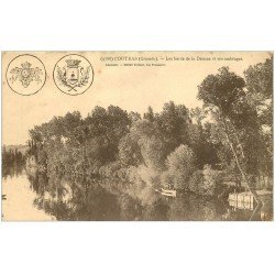 carte postale ancienne 33 COUTRAS. Ballade en barque sur la Dronne. Tampon Train Sanitaire