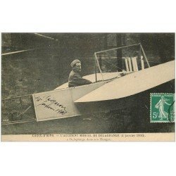 carte postale ancienne 33 CROIX-D'HINS. Accident mortel de Delagrange 1910. Aéroplane dans Hangar