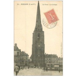 carte postale ancienne 35 REDON. Tour et Collège 1905. coins inf. biseautés