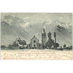 carte postale ancienne 05 CHAUFFAYER. Sortie d'Eglise et Montagne de Faraud 1904
