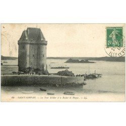 carte postale ancienne 35 SAINT-SERVAN. Tour Solidor 1913 Rocher Bizeux
