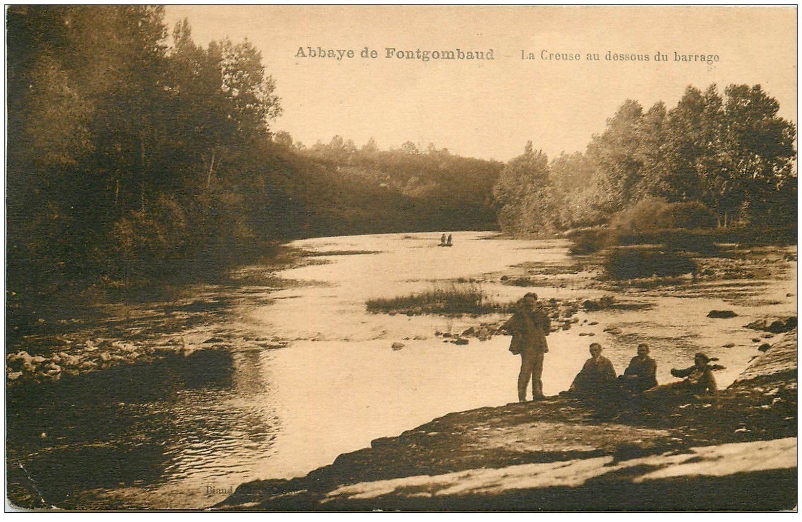 carte postale ancienne 36 ABBAYE DE FONTGOMBAUD. La Creuse au Barrage 1928