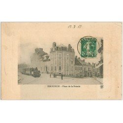 carte postale ancienne 36 ISSOUDUN. Train Place de la Poterie 1913 Hôtel de France (défaut)...
