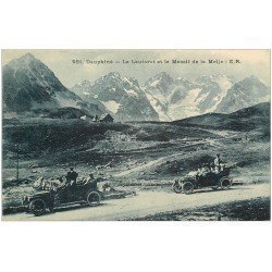 carte postale ancienne 05 LE LAUTARET. Voitures décapotables anciennes et Massif de la Meije