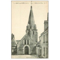carte postale ancienne 37 AZAY-SUR-CHER. Eglise et Place n°1