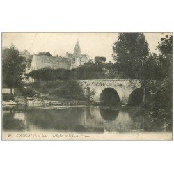 carte postale ancienne 37 COURCAY. Eglise et Pont 1915