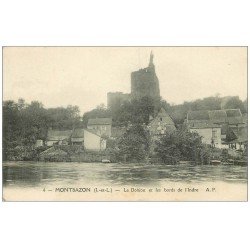 carte postale ancienne 37 MONTBAZON. Donjon et Indre 1913 pour Madame Amboise...