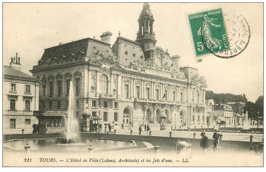 carte postale ancienne 37 TOURS. Hôtel de Ville vers 1913 211