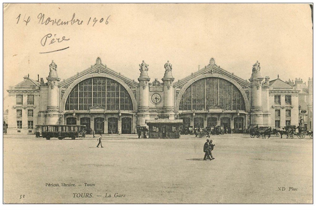 carte postale ancienne 37 TOURS. La Gare 1906. Carte vierge