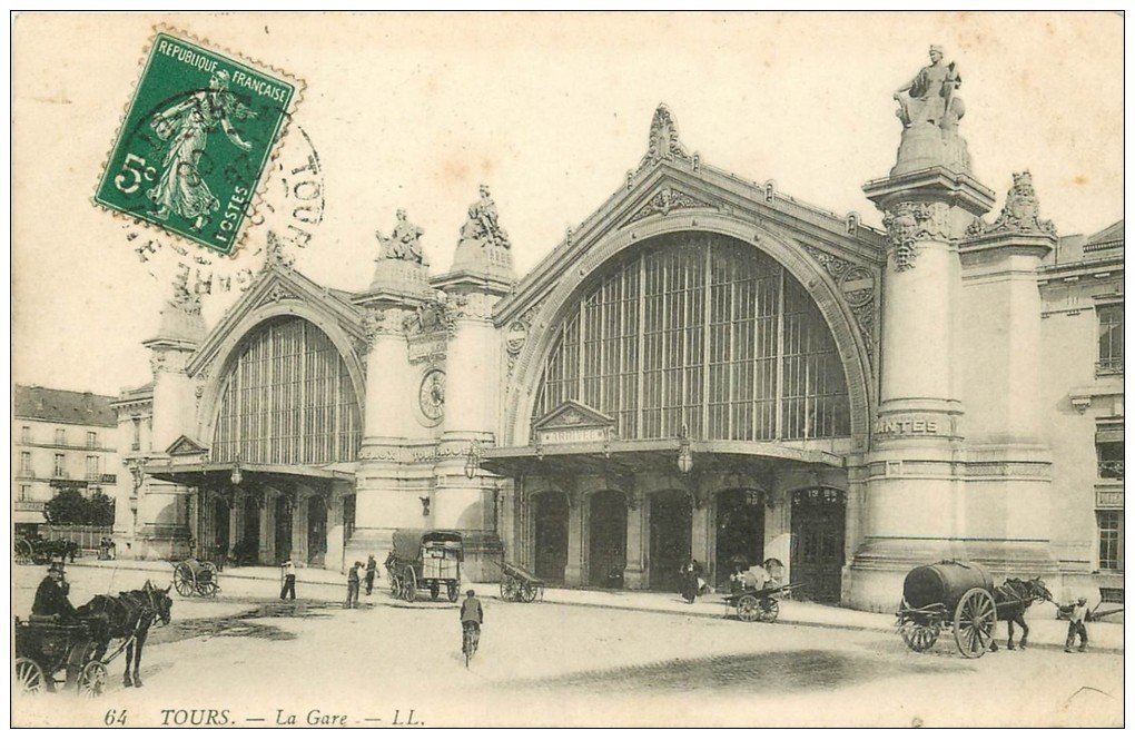 carte postale ancienne 37 TOURS. La Gare 1908