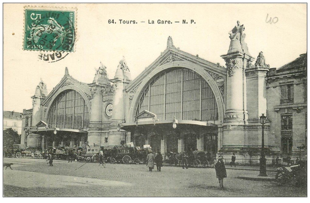 carte postale ancienne 37 TOURS. La Gare 1909