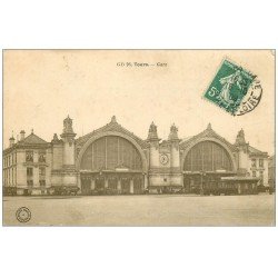 carte postale ancienne 37 TOURS. La Gare 1909. Légère mollesse coin droit...