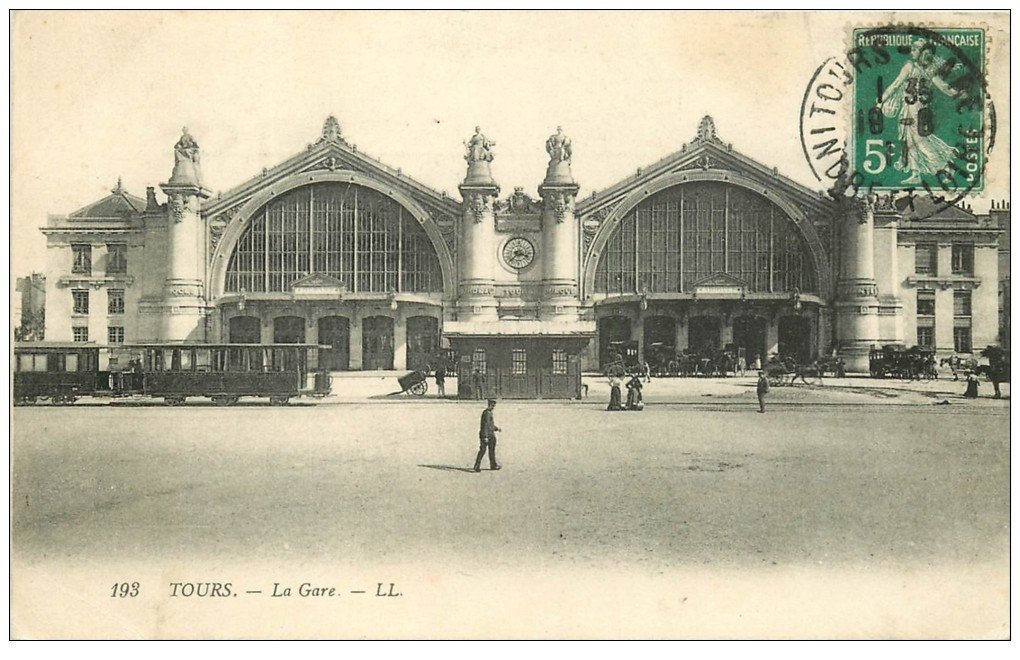 carte postale ancienne 37 TOURS. La Gare 1911 n°193