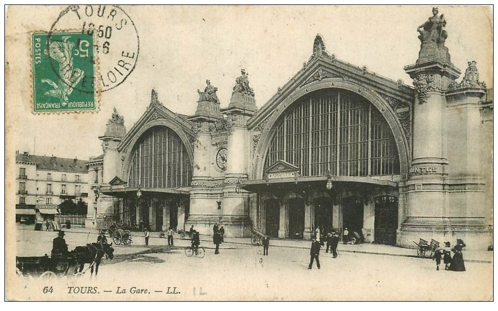 carte postale ancienne 37 TOURS. La Gare 1914