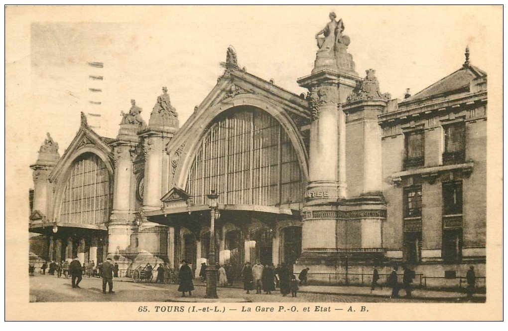 carte postale ancienne 37 TOURS. La Gare P-O et Etat