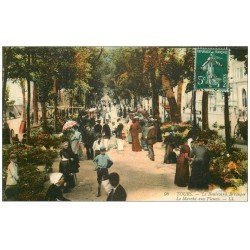 carte postale ancienne 37 TOURS. Le Marché aux Fleurs 1912 Boulevard Béranger