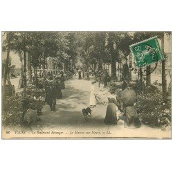 carte postale ancienne 37 TOURS. Le Marché aux Fleurs 1915