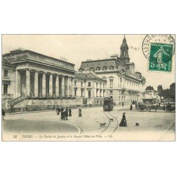 carte postale ancienne 37 TOURS. Palais de Justice Hôtel de Ville 1913