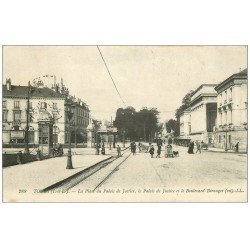 carte postale ancienne 37 TOURS. Place Palais de Justice boulevard Béranger 1914