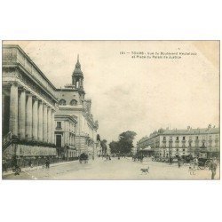 carte postale ancienne 37 TOURS. Place Palais de Justice Boulevard Heuteloup 1905