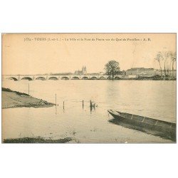 carte postale ancienne 37 TOURS. Pont de Pierre 1920 vus du Quai Portillon