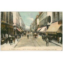 carte postale ancienne 37 TOURS. Rue Nationale 1921 Magasin Cartes Postales