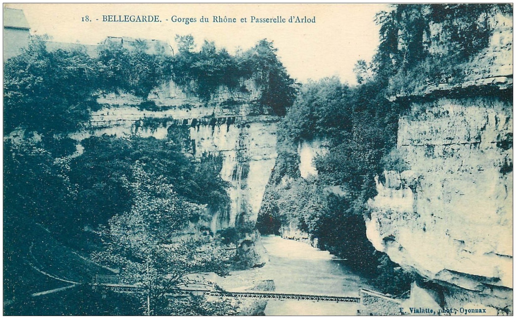 carte postale ancienne 01 Bellegarde. Gorge du Rhône et Passerelle d'Arlod