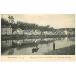 carte postale ancienne 37 VERETZ. Château. Passeur en barque et Pêcheur 1924