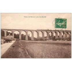 carte postale ancienne 37 VIADUC DE BENAULD 1912 Train et Paysans