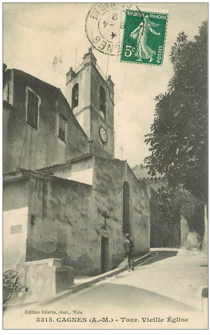 carte postale ancienne 06 CAGNES. Tou vieille Eglise 1912