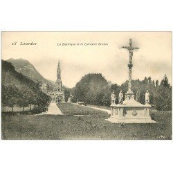 carte postale ancienne 65 LOURDES. Basilique et Calvaire Breton 1906