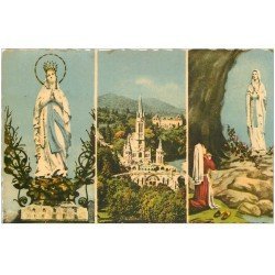carte postale ancienne 65 LOURDES. Grotte des apparitions et Vierge 1957