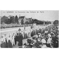carte postale ancienne 65 LOURDES. Procession Enfants de Marie 1921