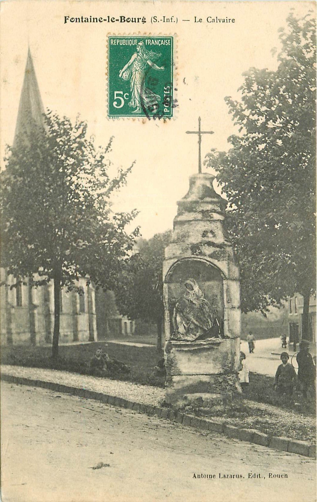 carte postale ancienne 76 FONTAINE-LE-BOURG. Le Calvaire avec Enfants