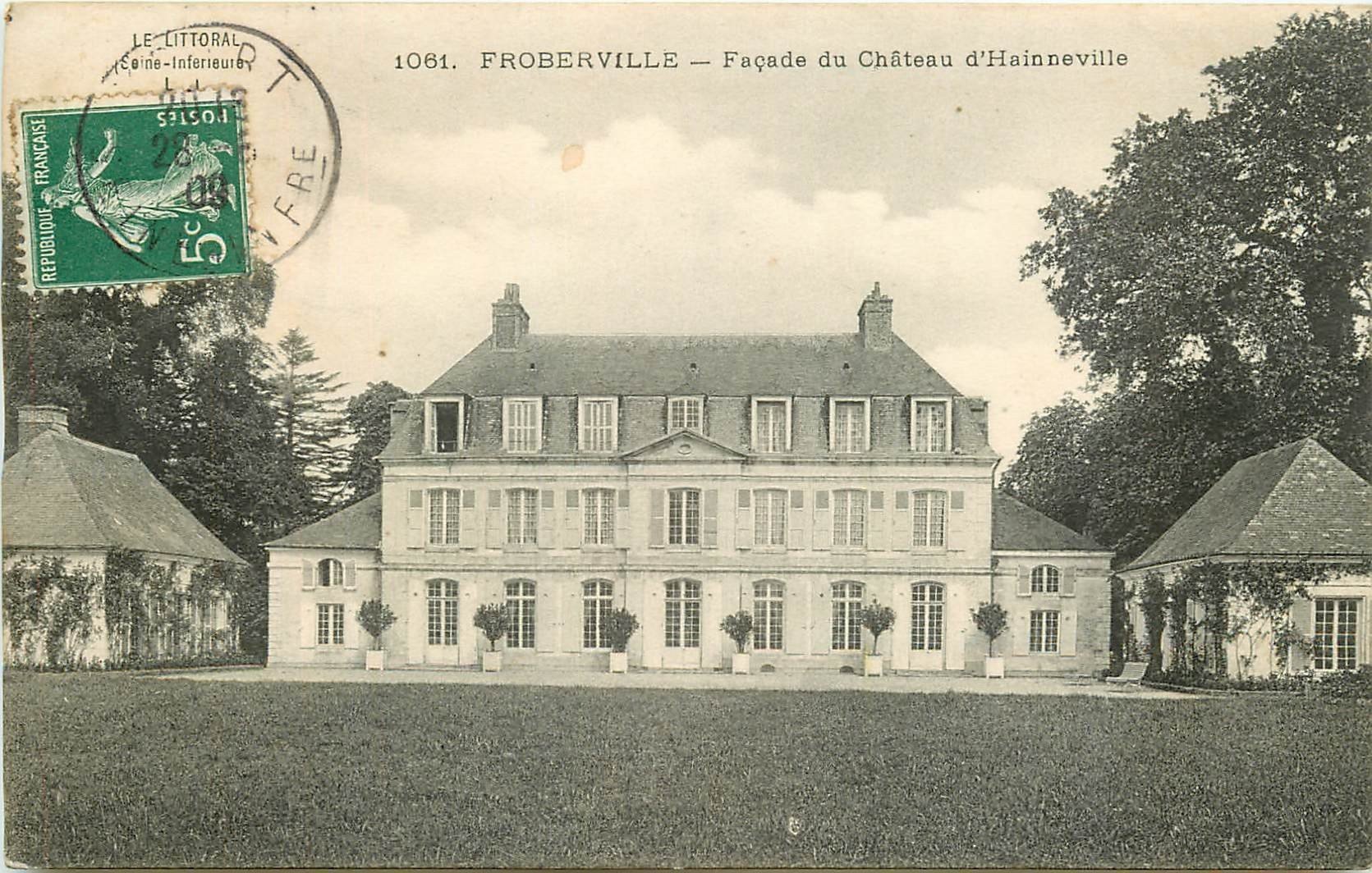 carte postale ancienne 76 FROBERVILLE. Château Hainneville 1909. Carte déliassée...