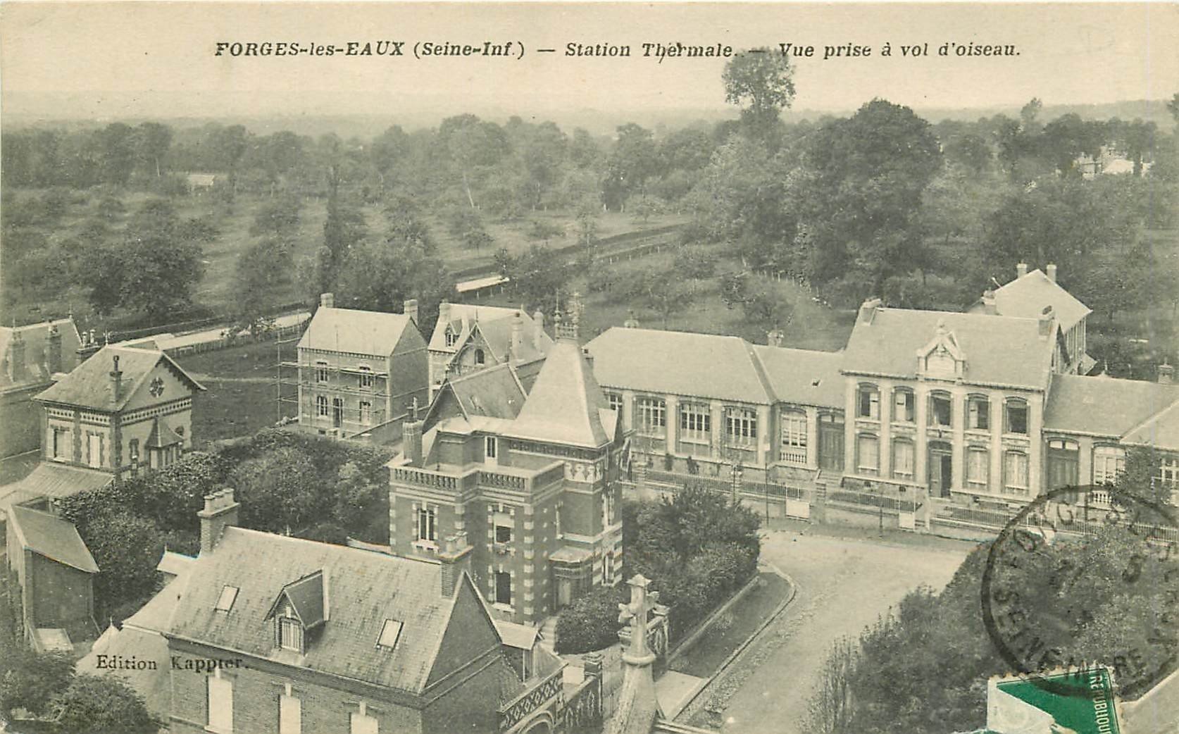 carte postale ancienne 76 FORGES-LES-EAUX. Station Thermal à vol d'Oiseau 1913