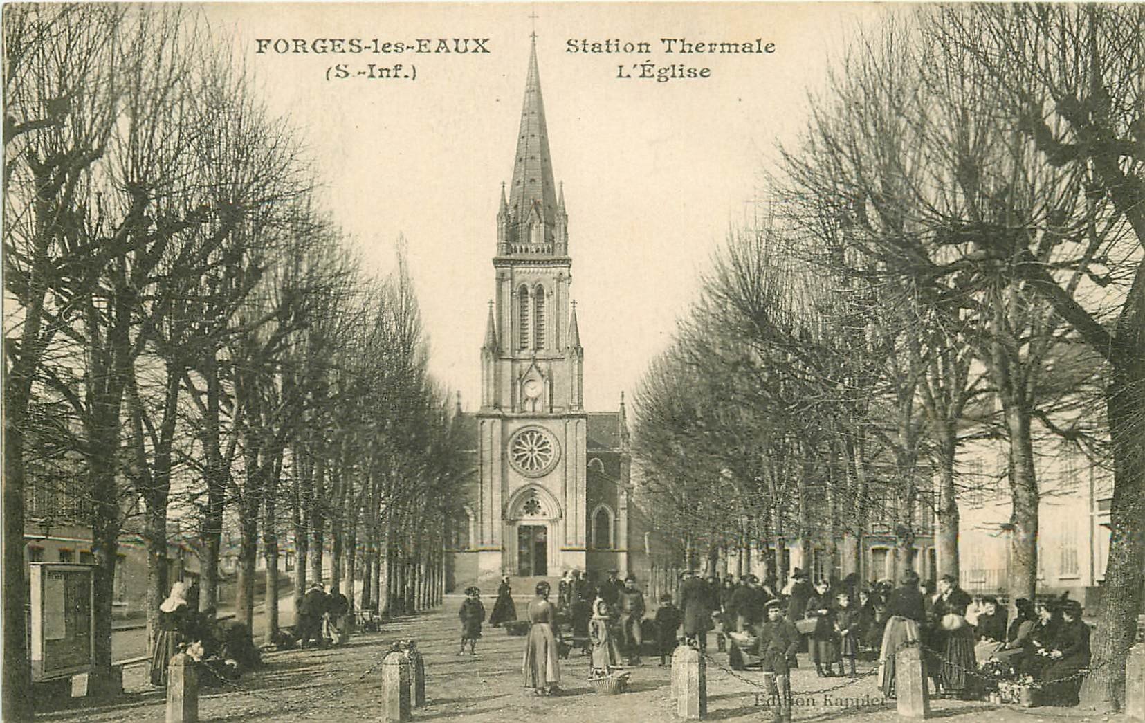 carte postale ancienne 76 FORGES-LES-EAUX. L'Eglise animation