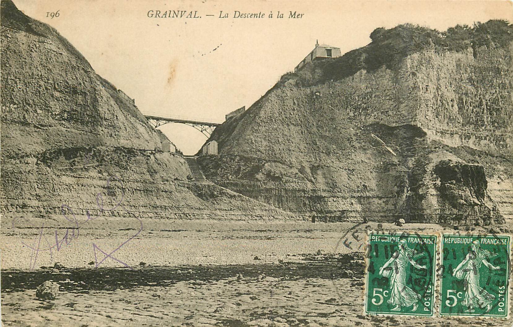 carte postale ancienne 76 GRAINVAL. La Descente à la Mer 1908